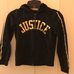 Justice Black Silver Hooded Zip Up Jacket Size 7
